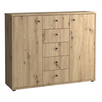 COMMODE 2 PORTES 5 TIROIRS - BOIS VIEILLI