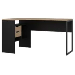 BUREAU D'ANGLE 2 TIROIRS - NOIR ET CHÊNE HICKORY