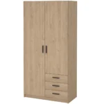 ARMOIRE 2 PORTES 3 TIROIRS - CHÊNE HICKORY