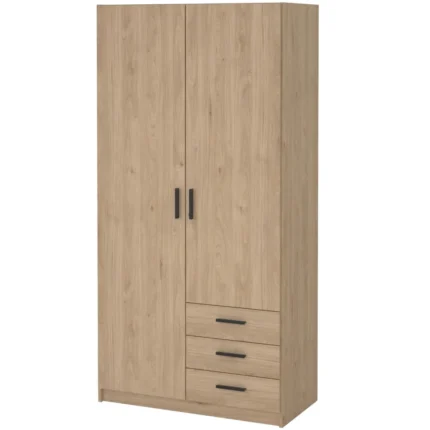 ARMOIRE 2 PORTES 3 TIROIRS - CHÊNE HICKORY