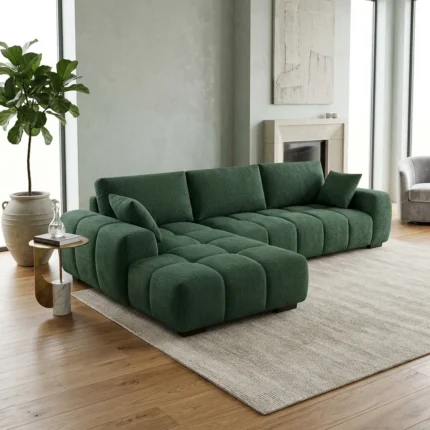 CANAPE D'ANGLE DROIT EN TISSU - VERT FONCE