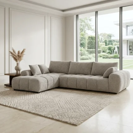 CANAPE D'ANGLE DROIT  EN TISSU - GRIS CLAIR