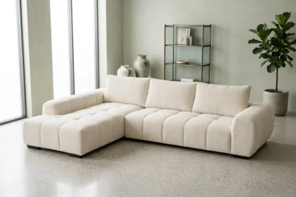 CANAPE D'ANGLE GAUCHE EN TISSU - BLANC