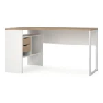 BUREAU D'ANGLE 2 TIROIRS + 3 NICHES - CHÊNE ET BLANC