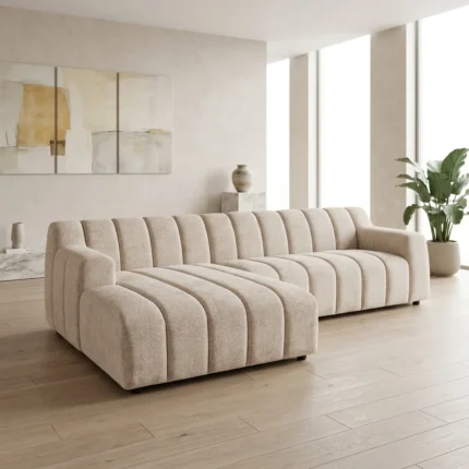 CANAPE D'ANGLE GAUCHE EN TISSU - BEIGE