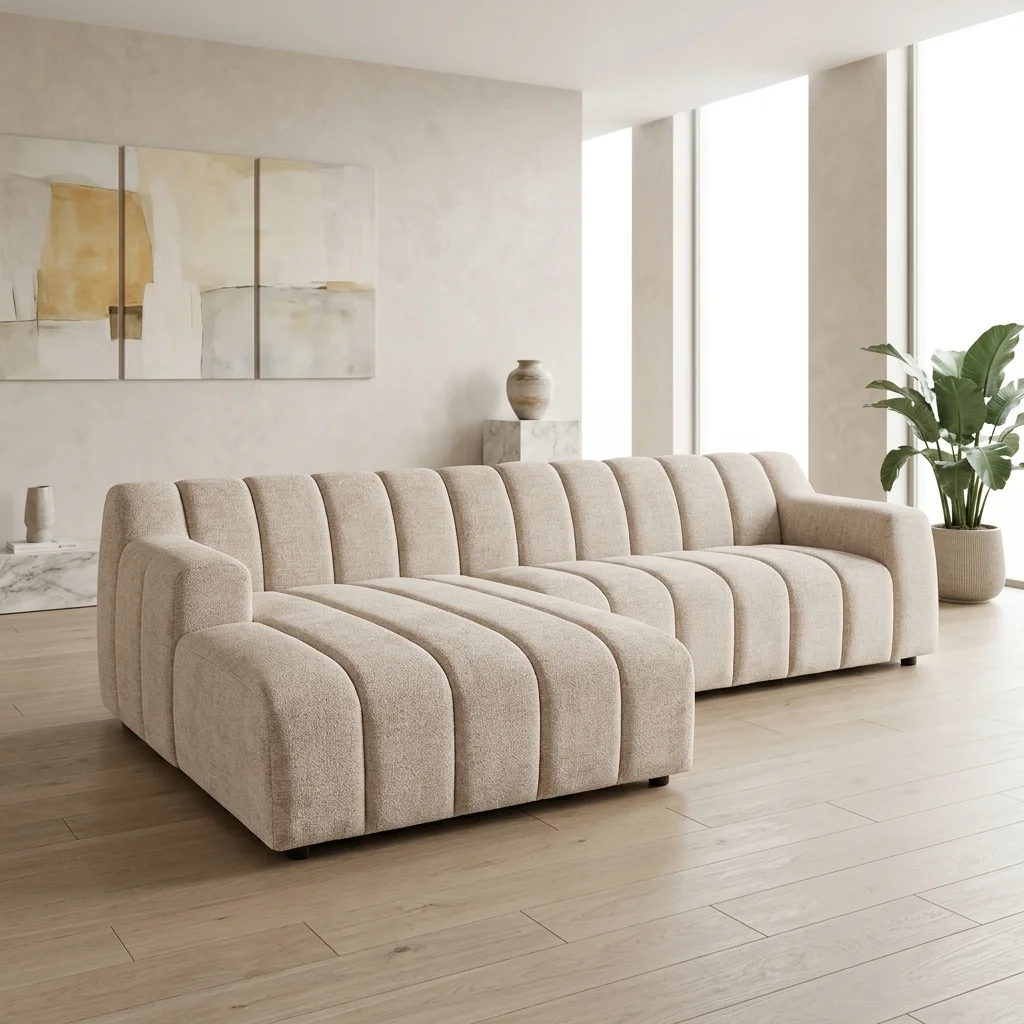 AI Generated Product Image CANAPE D'ANGLE GAUCHE EN TISSU - BEIGE – Image 1