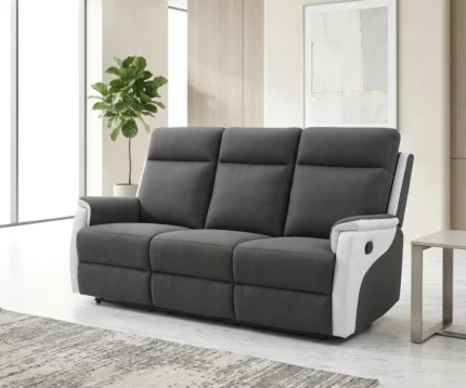 CANAPÉ 3 PLACES EN TISSU MICROFIBRE + 2 RELAX - GRIS FONCÉ