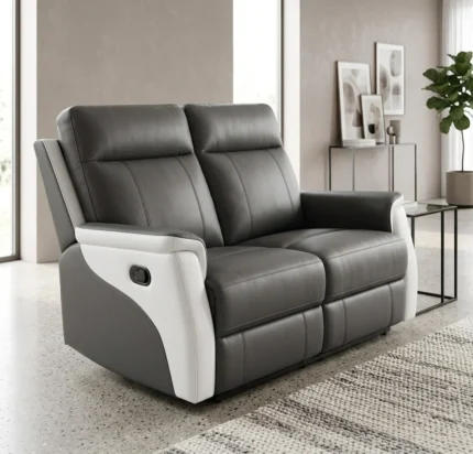 CANAPÉ 2 PLACES EN TISSU MICROFIBRE + 2 RELAX - GRIS FONCÉ