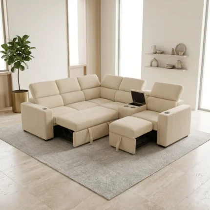 CANAPÉ D'ANGLE DROIT CONVERTIBLE - BEIGE