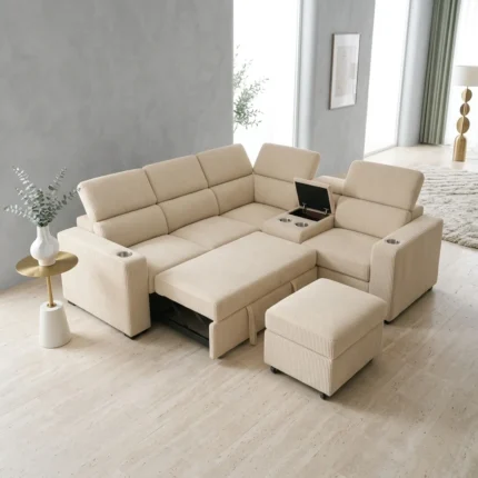 CANAPÉ D'ANGLE GAUCHE CONVERTIBLE - BEIGE