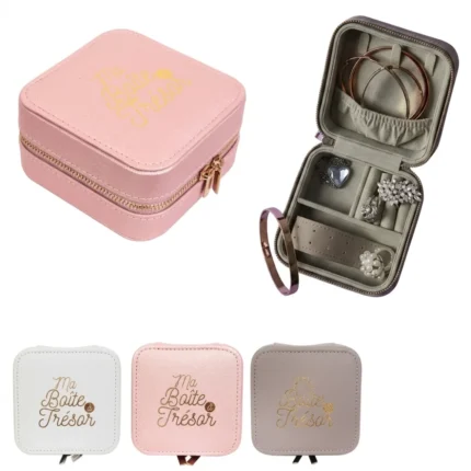 BOÎTE À BIJOUX CARRÉE - ROSE, GRIS ET BLANC