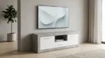 MEUBLE TV 2 PORTES + 1 TIROIR + 1 NICHE - GRIS ET BLANC