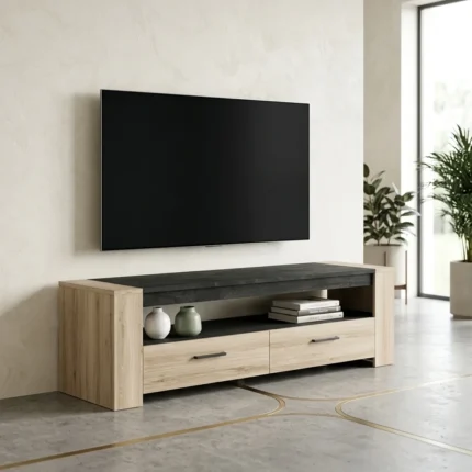 MEUBLE TV 2 TIROIRS 1 NICHE - CHENE
