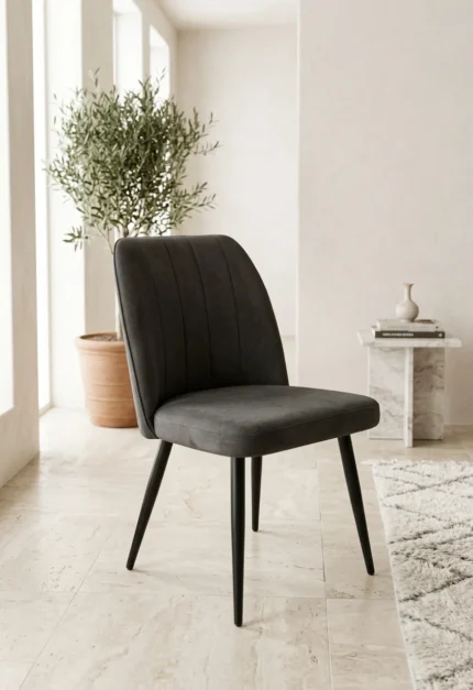 CHAISE EN TISSU - GRIS FONCE