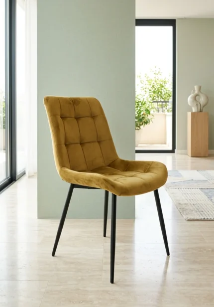 CHAISE EN MICROFIBRE - JAUNE MOUTARDE