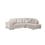 CANAPÉ D'ANGLE DROIT AVEC 2 POUFS TISSU - BEIGE – Image 2