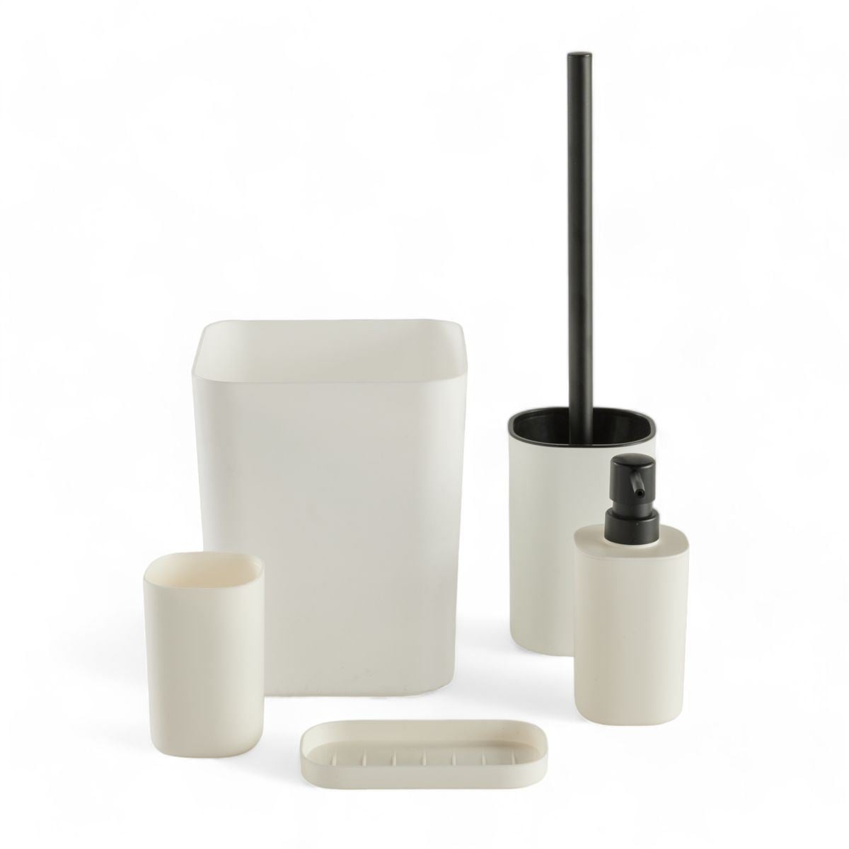 article_74858 LOT DE 5 ACCESSOIRES SALLE DE BAIN - BLANC – Image 1