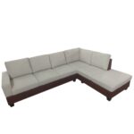 CANAPÉ D'ANGLE DROIT TISSU ET SIMILI CUIR - MARRON ET BLANC – Image 2