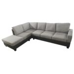 CANAPÉ D'ANGLE GAUCHE TISSU ET SIMILI CUIR - GRIS ET BLANC – Image 2