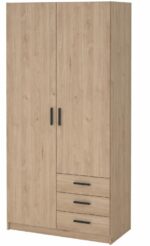 ARMOIRE 2 PORTES 3 TIROIRS - CHÊNE HICKORY – Image 2
