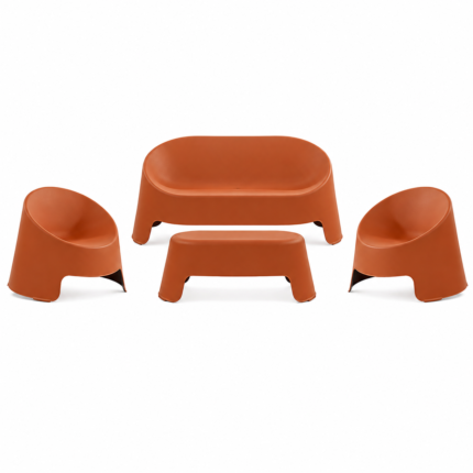 CANAPÉ 2 PLACES + 2 FAUTEUILS + TABLE BASSE - ORANGE