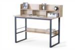 BUREAU AVEC SURMEUBLE 5 NICHES - CHÊNE ET MÉTAL NOIR – Image 3