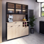BUFFET 6 PORTES ( 3 VITRÉS ) + 1 TIROIR + 6 NICHES + LED - CHÊNE ET NOIR – Image 7