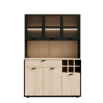 BUFFET 6 PORTES ( 3 VITRÉS ) + 1 TIROIR + 6 NICHES + LED - CHÊNE ET NOIR – Image 8