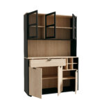 BUFFET 6 PORTES ( 3 VITRÉS ) + 1 TIROIR + 6 NICHES + LED - CHÊNE ET NOIR – Image 10
