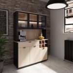 BUFFET 6 PORTES ( 3 VITRÉS ) + 1 TIROIR + 6 NICHES + LED - CHÊNE ET NOIR – Image 4