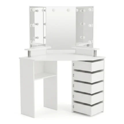 COIFFEUSE 5 TIROIRS + MIROIRS + LED - BLANC