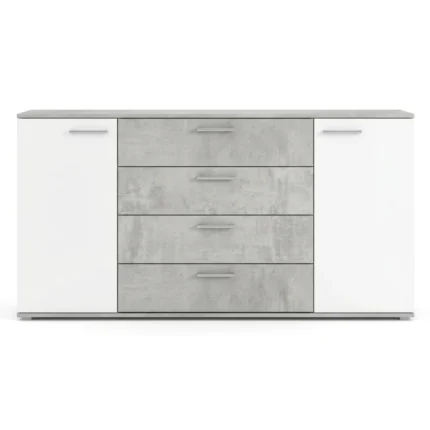 COMMODE 4 TIROIRS ET 2 PORTES - GRIS BÉTON ET BLANC