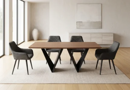 TABLE + 6 CHAISES - NOIR ET BOIS