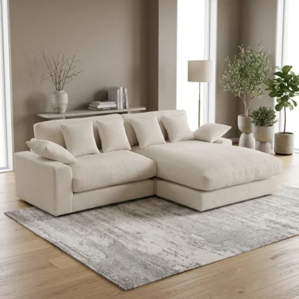 CANAPÉ D'ANGLE DROIT EN VELOURS CÔTELÉS - BEIGE