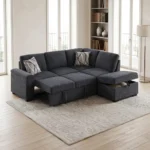 CANAPE D'ANGLE DROIT CONVERTIBLE AVEC OTTOMAN - GRIS FONCE