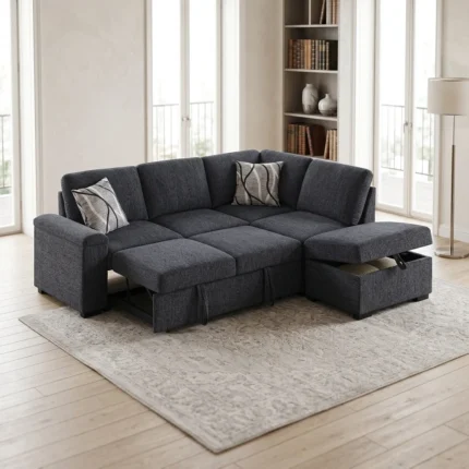 CANAPE D'ANGLE DROIT CONVERTIBLE AVEC OTTOMAN - GRIS FONCE