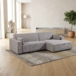 CANAPE D'ANGLE DROIT TISSU CÔTELÉ - GRIS FONCE
