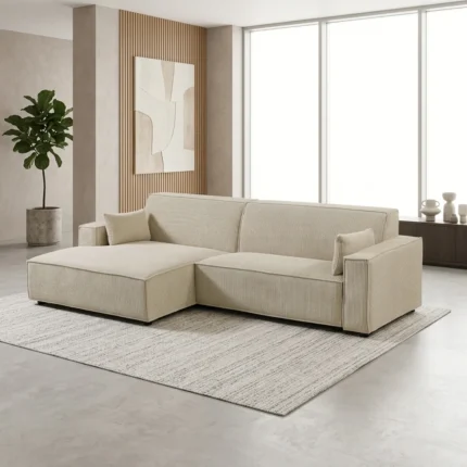 CANAPE D'ANGLE GAUCHE TISSU CÔTELÉ - BEIGE