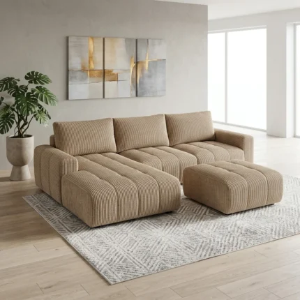 CANAPE CONVERTIBLE D'ANGLE DROIT + OTTOMAN  - BEIGE