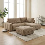 CANAPE CONVERTIBLE D'ANGLE GAUCHE + OTTOMAN - BEIGE