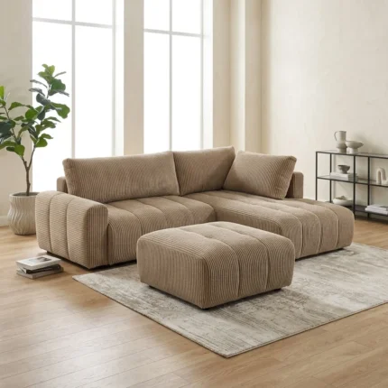 CANAPE CONVERTIBLE D'ANGLE GAUCHE + OTTOMAN - BEIGE