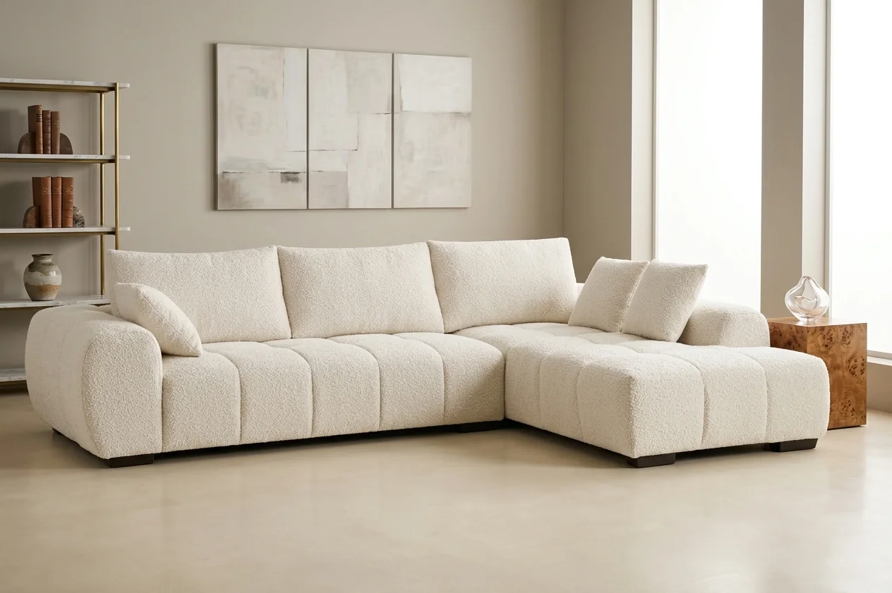 AI Generated Product Image CANAPE D'ANGLE DROIT EN TISSU - BLANC – Image 1
