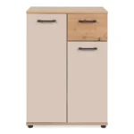 COMMODE 2 PORTES 1 TIROIR - CHÊNE ARTISAN ET BEIGE