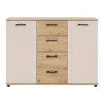 COMMODE 2 PORTES 4 TIROIRS - CHÊNE ARTISAN ET BEIGE