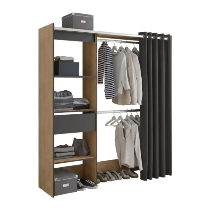 DRESSING 1 TIROIR + NICHES ET RIDEAU - CHÊNE