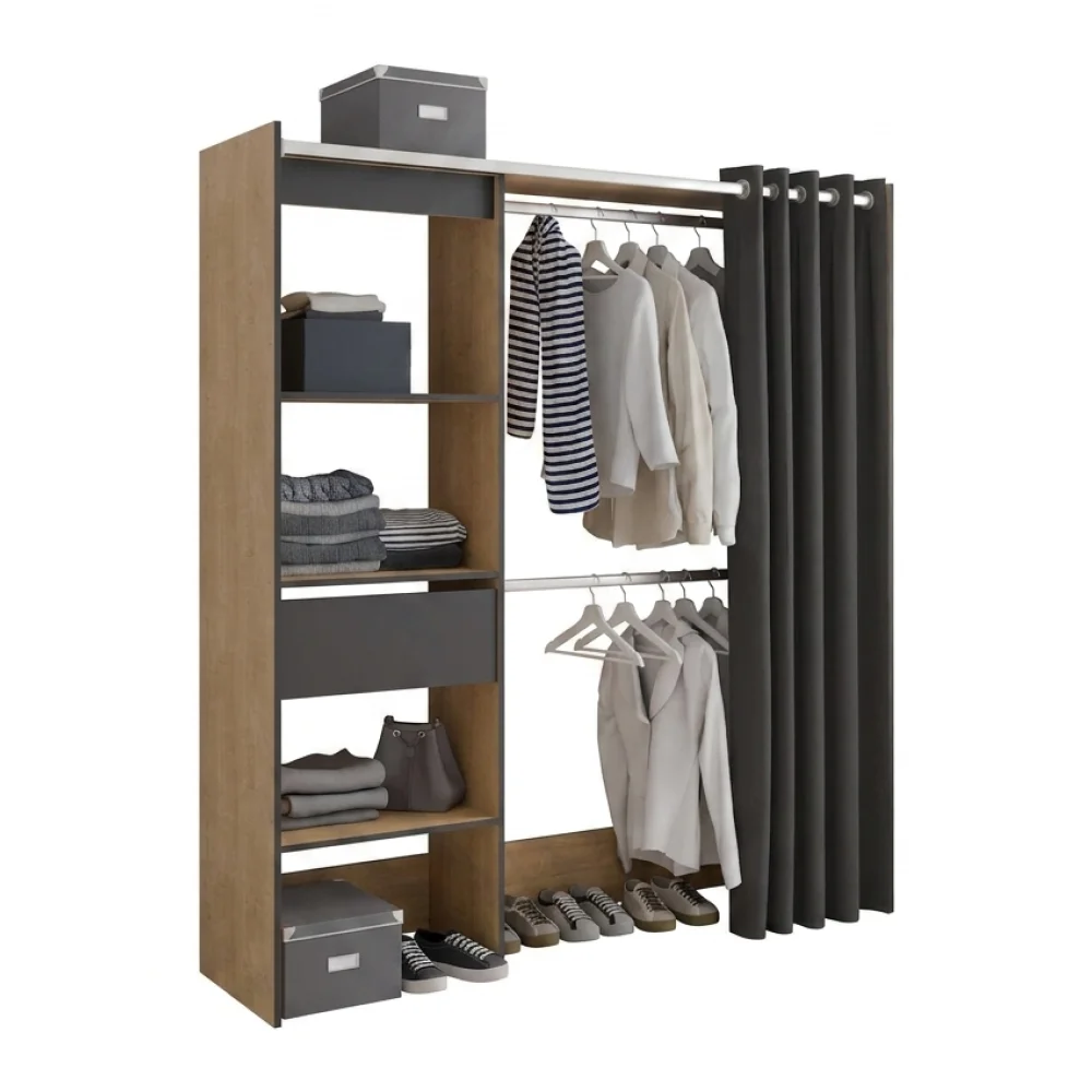 AI Generated Product Image DRESSING 1 TIROIR + NICHES ET RIDEAU - CHÊNE – Image 1