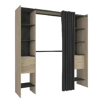DRESSING 2 COLONNES + 2 PENDERIES + 4 TIROIRS ET RIDEAU - CHENE KRONBERG ET NOIR
