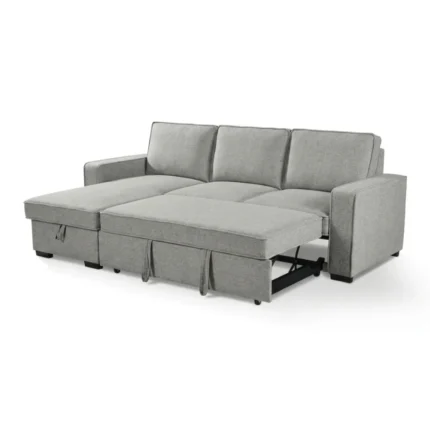 CANAPE D'ANGLE REVERSIBLE ET CONVERTIBLE AVEC COFFRE DE RANGEMENT EN  TISSU - GRIS CLAIR