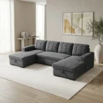 CANAPÉ D'ANGLE CONVERTIBLE EN U AVEC 2 COFFRE DE RANGEMENTS - GRIS FONCÉ