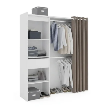 DRESSING 1 TIROIR + NICHES ET RIDEAU - BLANC